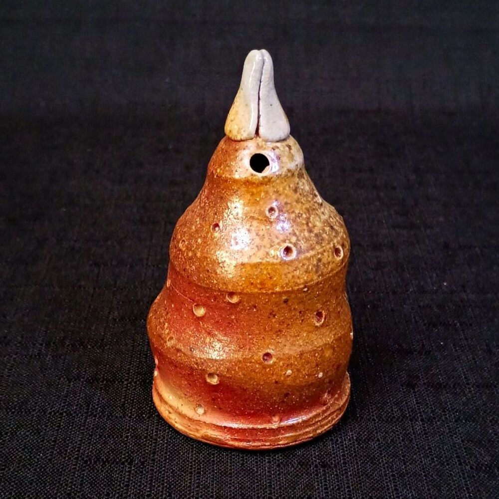 Vintage Handmade Ceramic Vented Pie Bird Glazed Brown/Beige Speckled Stamped BL